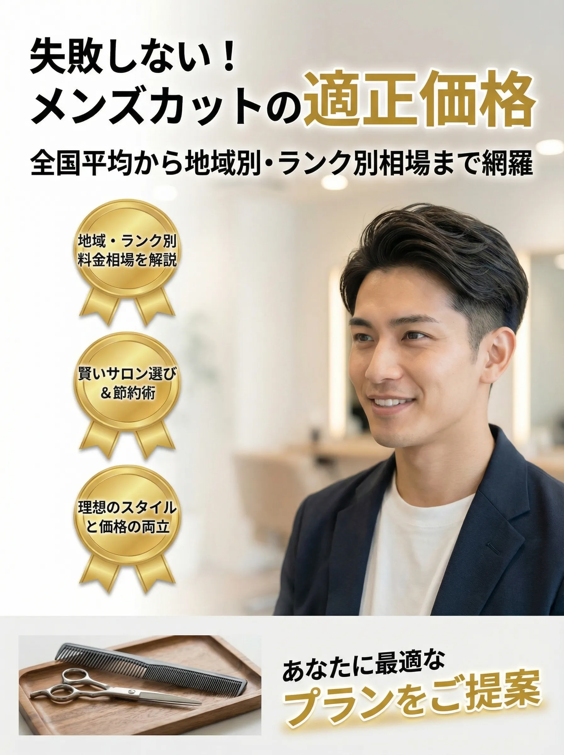 日本全国のメンズカット平均料金や地域・サロンランク別の料金相場、利用頻度を比較したインフォグラフィック